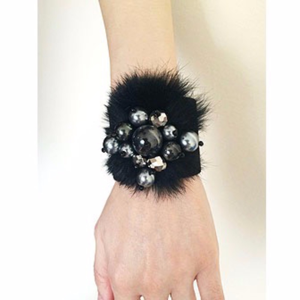 Designer Velours Real Fur & Beads Bracelet